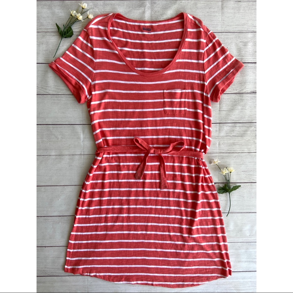 Basic Editions Striped Tie Front T-Shirt Dress